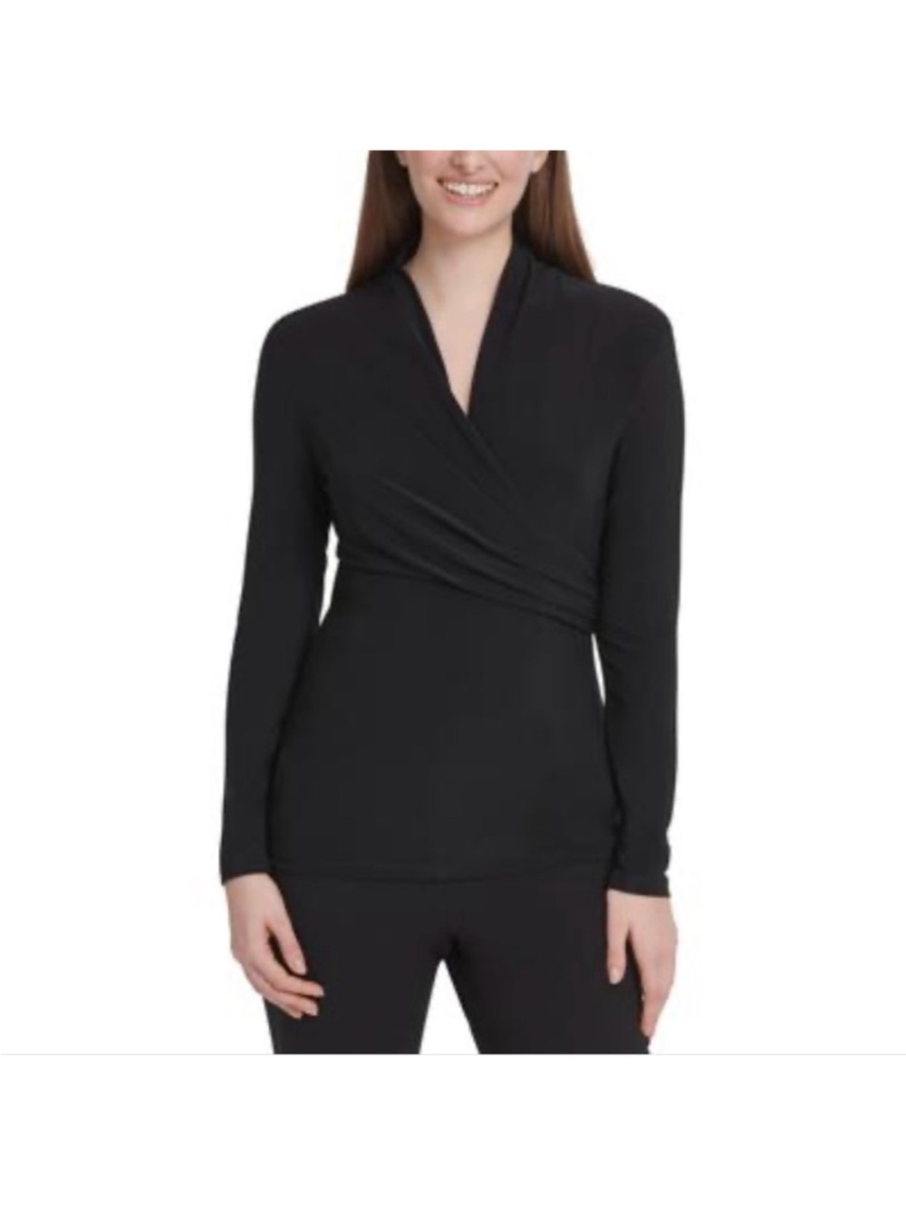 DKNY Black Open-Front Draped Cardigan
